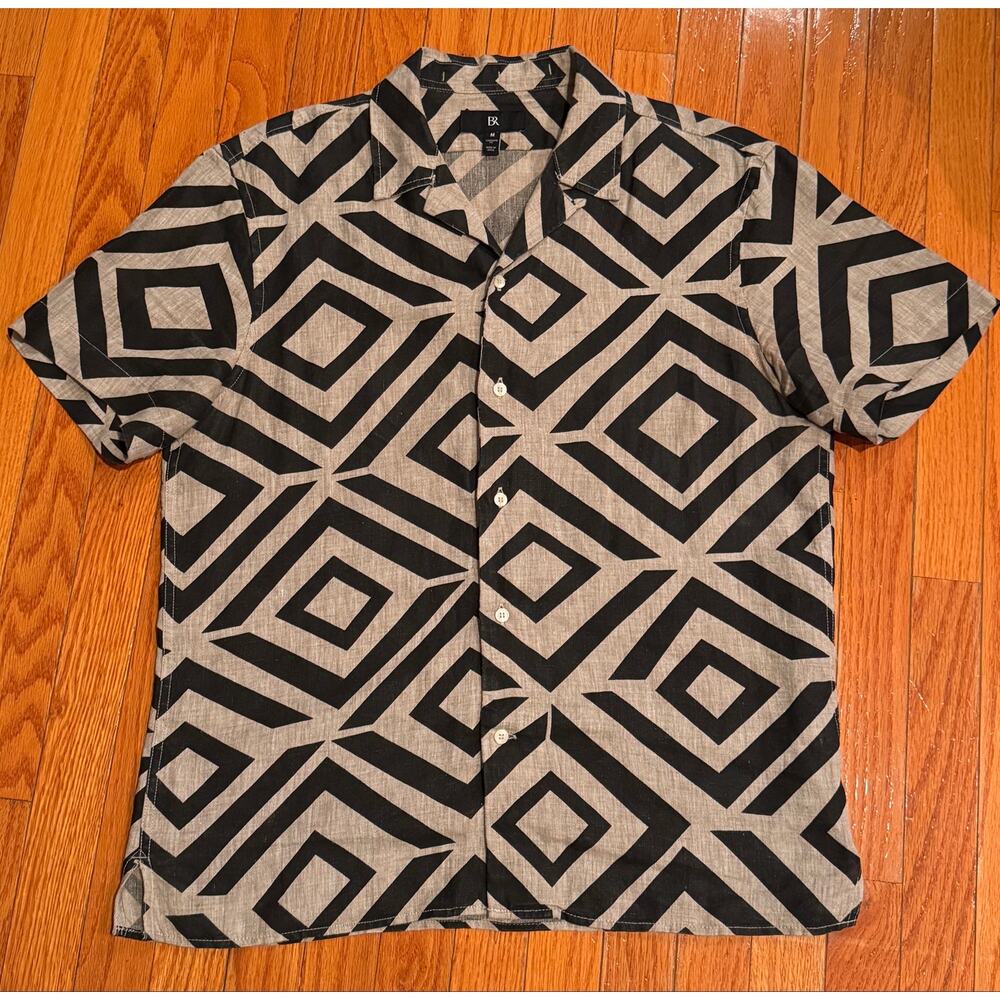 Banana Republic Linen Resort Camp Collar Shirt Geometric Print Medium